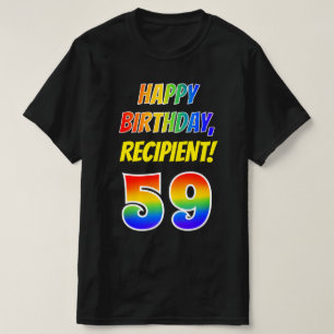 59誕生日:はっきりした、おもしろい、レインボー59、名前をカスタムする Tシャツ