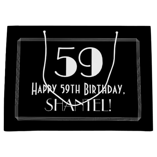 59誕生日:アールデコインスパイアスタイル「59」、名前 ラージペーパーバッグ (正面)