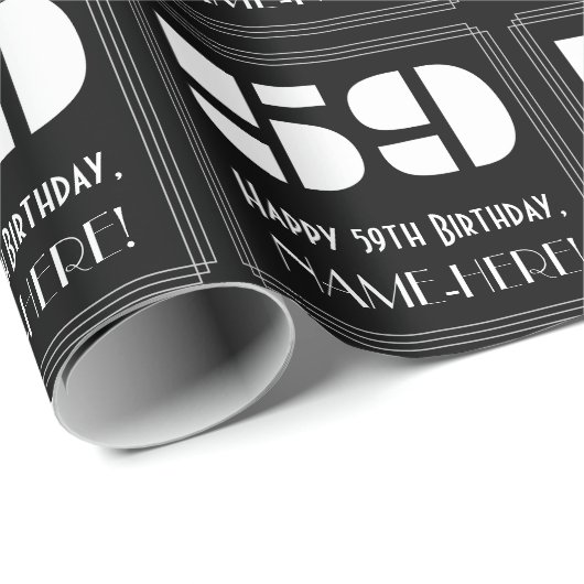 59誕生日:インスパイアアールデコ「59」と名前 ラッピングペーパー (ロールコーナー)