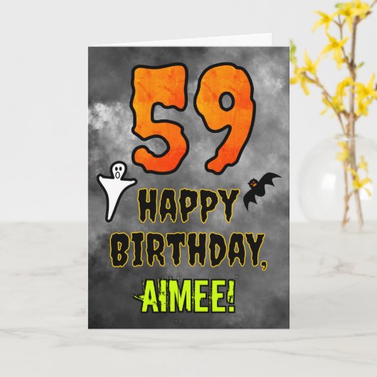59誕生日：エリーハロウィーンテーマ+名前をカスタムする カード (黄色い花)