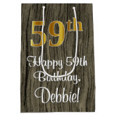 59誕生日:エレガントフェイク金ゴールドルック#,フェイク Wood ミディアムペーパーバッグ (裏面)