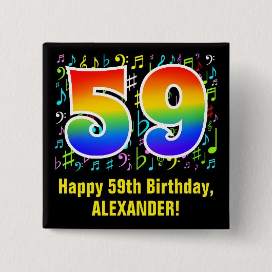 59誕生日:カラフル音楽シンボル、虹59 缶バッジ (正面)