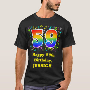 59誕生日:カラフル音楽シンボル、虹59 Tシャツ