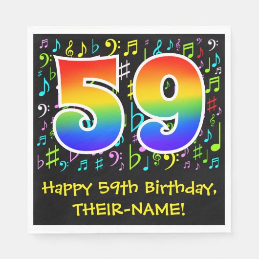 59誕生日-カラフル音楽シンボルRainbow 59 スタンダードランチョンナプキン (正面)