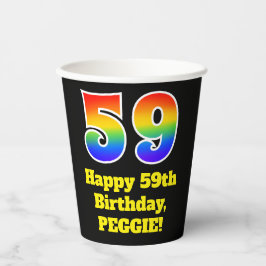 59誕生日:カラフル、おもしろい、エキサイティング、虹59 紙コップ