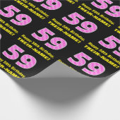 59誕生日：ピンクストライプのハートと59" +名前 ラッピングペーパー (角)