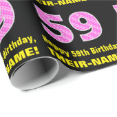 59誕生日：ピンクストライプのハートと59" +名前 ラッピングペーパー (ロールコーナー)