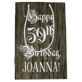 59誕生日: ファンシー, フェイク Wood Look +名前をカスタムする ミディアムペーパーバッグ (正面)