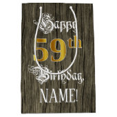 59誕生日:フェイク金ゴールドルック&ウッドフェイクパターン ミディアムペーパーバッグ (正面)