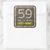 59誕生日:フローラ番号フェイク、木目、名前 スクエアシール (バッグ)