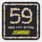 59誕生日:フローラ花数名前をカスタムする スクエアシール (正面)