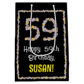 59誕生日:フローラ花数名前をカスタムする ミディアムペーパーバッグ (裏面)