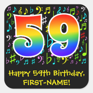 59誕生日:ミュージカラフルックシンボル，レインボー59 スクエアシール