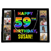 59誕生日:レインボー文字、カスタム写真&名前 ラージペーパーバッグ (正面)