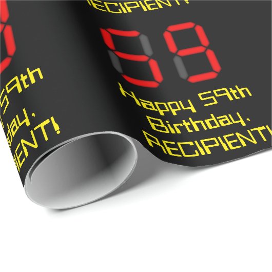 59誕生日:レッドデジタルクロックスタイル"59" +名前 ラッピングペーパー (ロールコーナー)