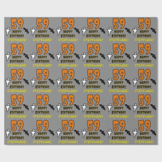 59誕生日:不気味ハロウィーンテーマ、名前をカスタムする ラッピングペーパー (フラット)