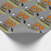 59誕生日:不気味ハロウィーンテーマ、名前をカスタムする ラッピングペーパー (角)