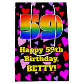 59誕生日:愛するハートパターン、虹# 59 ミディアムペーパーバッグ (裏面)