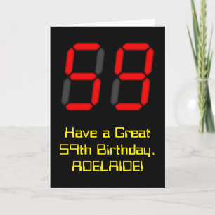 59誕生日:Red Digital Clockスタイル「59」 +名前 カード