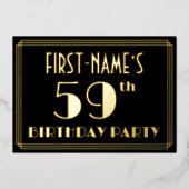 59th誕生日パーティー:アールデコ見る"59",名前と 箔招待状 (正面)