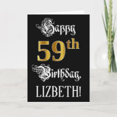 59th誕生日:ファンシースクリプト、フェイク金ゴールド・ルック、名前 カード (正面)