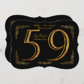 59th,誕生日パーティー59th,ギャツビー,素晴らしブラック&金ゴールド 招待状 (正面/裏面)