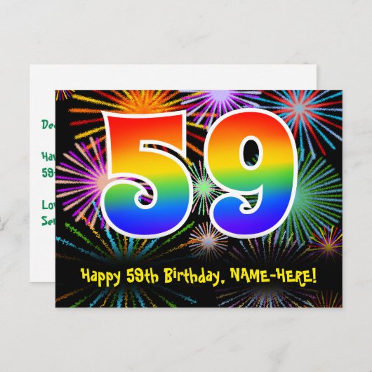 59th Birthday – Awesome Fireworks Display + Rainbo ポストカード (正面/裏面)