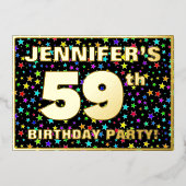 59th Birthday Party —おもしろい、スターカラフルズ・パターン 箔招待状 (正面)