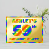 59th Birthday Party —おもしろい、レインボースペクトル「59」 箔招待状 (立ち正面)