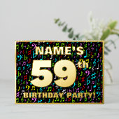 59th Birthday Party —おもしろい、音楽カラフル記号 箔招待状 (立ち正面)