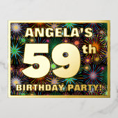59th Birthday Party:, はっきりした Fireworks カラフル Look 箔招待状ポストカード (正面)