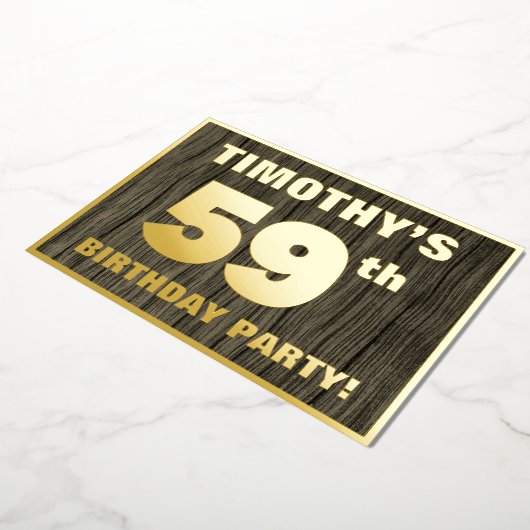 59th Birthday Party:, はっきりした Wood Grain Pattern 箔招待状 (回転した状態)