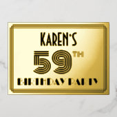 59th Birthday Party —アールデコスタイル「59」 & Name 箔招待状 (正面)