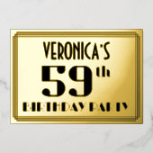 59th Birthday Party:アールデコ「59」と名前 箔招待状 (正面)