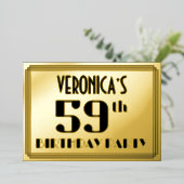 59th Birthday Party:アールデコ「59」と名前 箔招待状 (立ち正面)