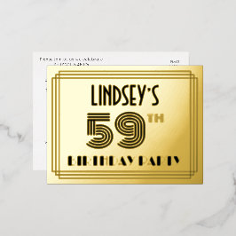 59th Birthday Party ~ Art Deco Style “59” + Name 箔招待状ポストカード