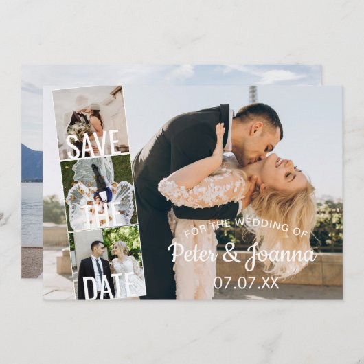 5 エレガントモダン写真の日付を保存結婚する 招待状 (正面/裏面)