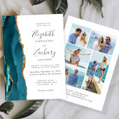 5 – フォトティール（緑がかった色）ブルー金ゴールドアゲート結婚ト 招待状