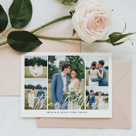 5 ミニマルフォトコラージュ白ブラシスクリプ結婚ト サンキューカード