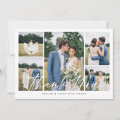 5 ミニマルフォトコラージュ白ブラシスクリプ結婚ト サンキューカード (正面)