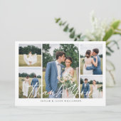 5 ミニマルフォトコラージュ白ブラシスクリプ結婚ト サンキューカード (スタンド正面)