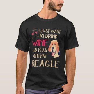 5 ワインを飲んで私のビーグルと遊ぶ Tシャツ