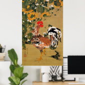 5. 向日葵雄鶏図, 若冲 Sunflower and Rooster, Jakuchū ポスター (ホームオフィス)