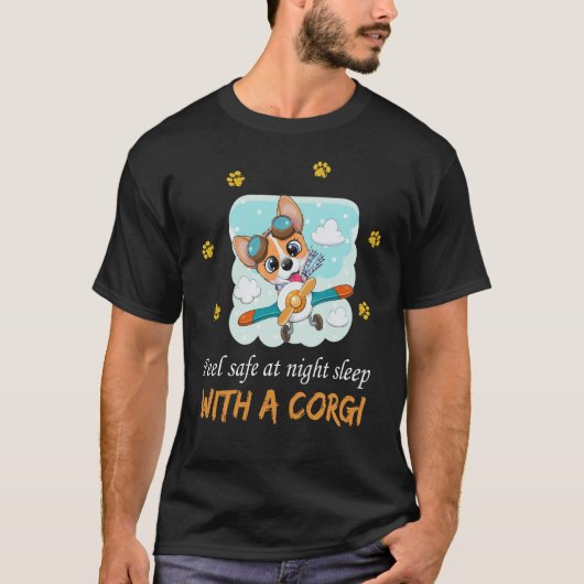 5 漫画のコーギー、飛行機に乗って飛んでいる ロイヤリティフリー Tシャツ (正面)