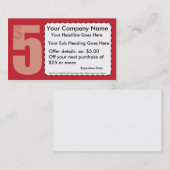 $5.00クーポンの名刺を離れて 割引カード (正面/裏面)