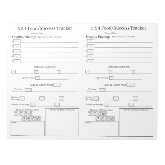 5 - 1食品成功トラッカーのページ – 白 ノートパッド (正面)