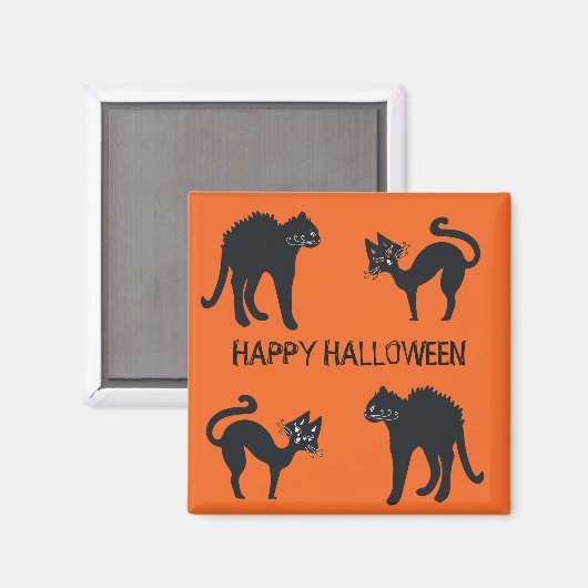 5.1 cm角マグネットハッピーハローウィン黒猫 マグネット (正面/裏面)