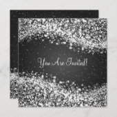 5.25インチエレガントなウェディングきらめくウェーブブラック 招待状 (正面/裏面)