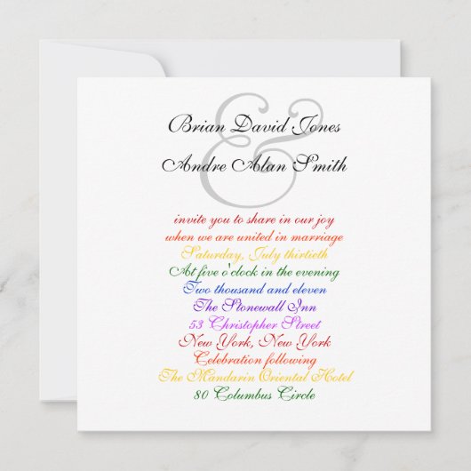 5.25インチ平方ゲイズ結婚レインボーLGBTプライドベーシック 招待状 (正面)