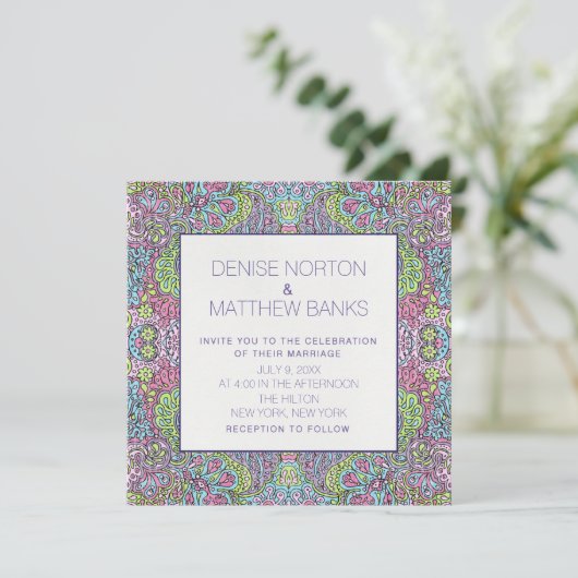 5.25インチx 5.25インチGroovyデイジー結婚式招待状 招待状 (スタンド正面)